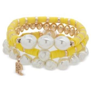Karl Lagerfeld Paris Gold-Tone,Set Logo Charm Mixed Bead Yellow Stretch …